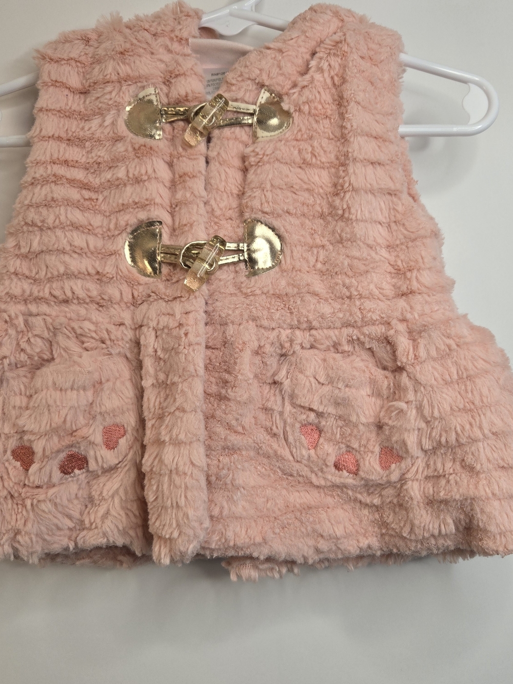 Little Lass Blush Pink Faux Fur Vest with Gold Toggle Closures